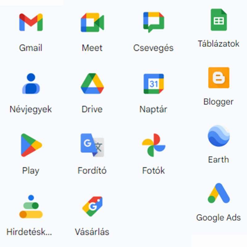 néhány ikon a google szolgáltatásainak